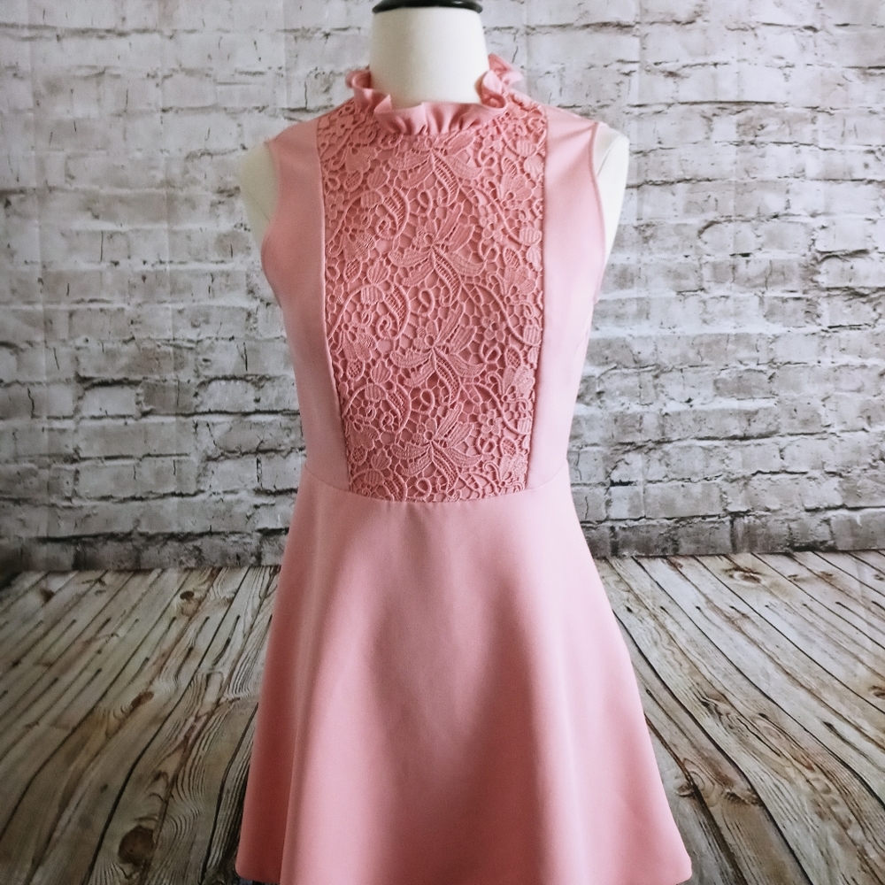 Zara Women's Crochet Lace Pink Dress M A Line